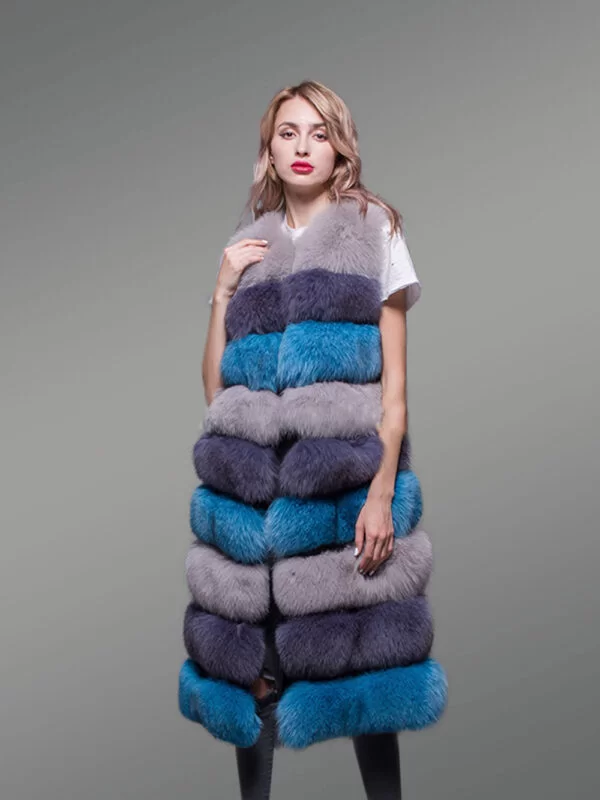 Women’s Multi Color Super Warm and Long Real Fox Fur Paragraph Winter Vest - Image 5