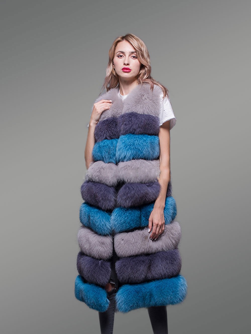 Real Warm Real Fox Fur Multi Color Paragraph Winter Vest for Women - Image 4
