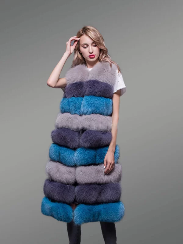 Women’s Multi Color Super Warm and Long Real Fox Fur Paragraph Winter Vest - Image 7