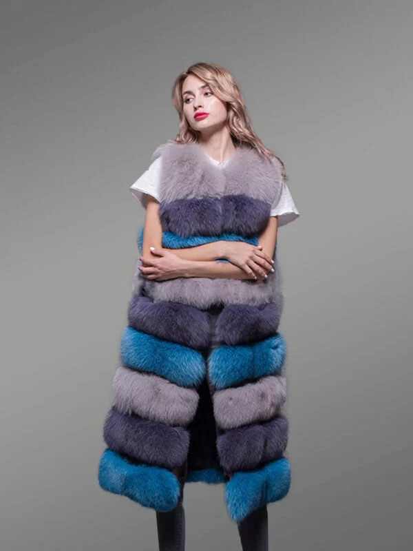 Women’s Multi Color Super Warm and Long Real Fox Fur Paragraph Winter Vest - Image 11