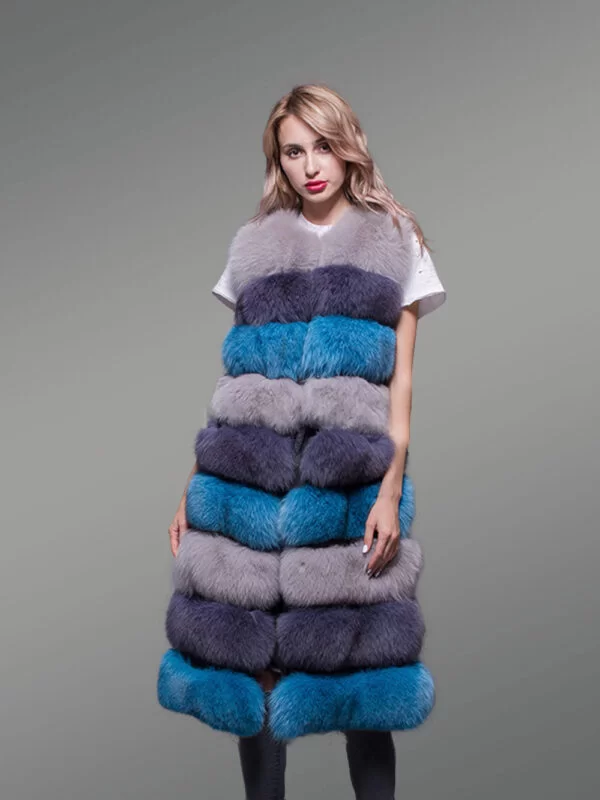 real fox fur multi color paragraph winter vest for women