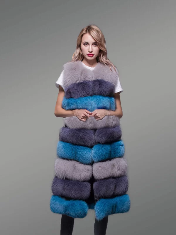 real fox fur multi color paragraph winter vest for wome
