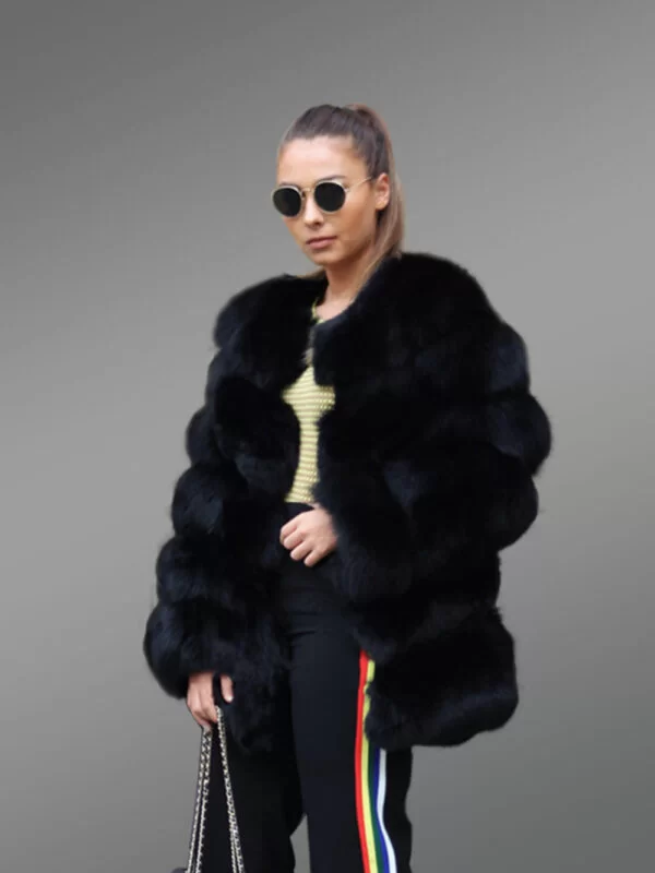 High Neck Soft and Warm Real Fox Fur Paragraph Winter Coat for Women - Image 4