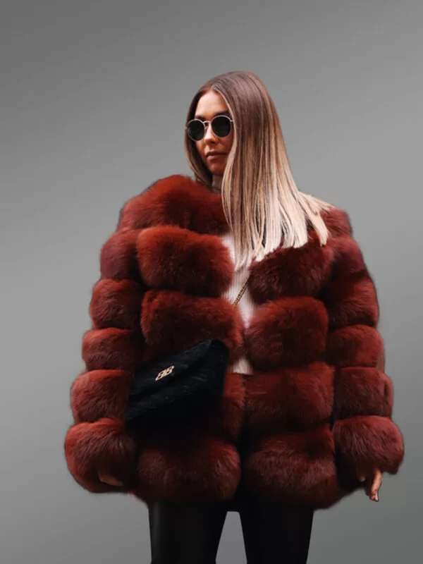 High Neck Soft and Warm Real Fox Fur Paragraph Winter Coat for Women