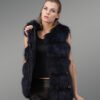 real fox fur super warm winter vest in navy