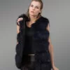 real fox fur super warm winter vest in navy