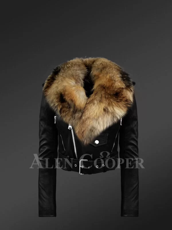 real leather asymmetrical zipper closure biker jacket for women