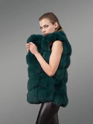 sleeveless real fox fur paragraph coat