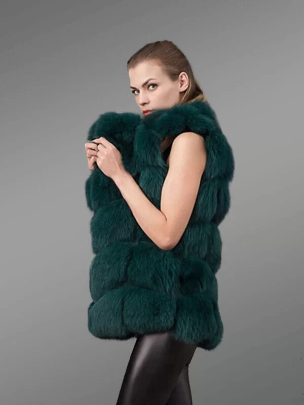 sleeveless real fox fur paragraph coat