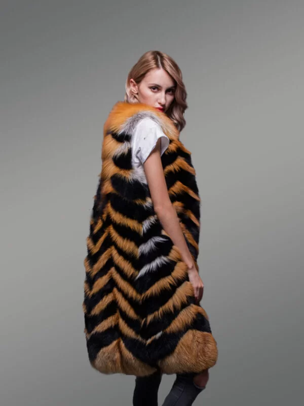 Super Stylish Super Warm Long Women’s Real Fox Furry Winter Vest - Image 3