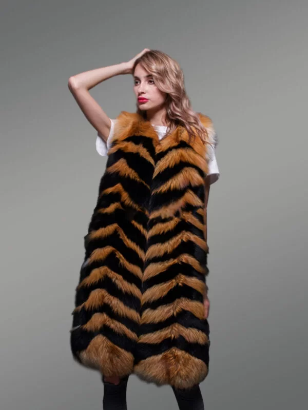 super warm long women’s real fox furry winter vest