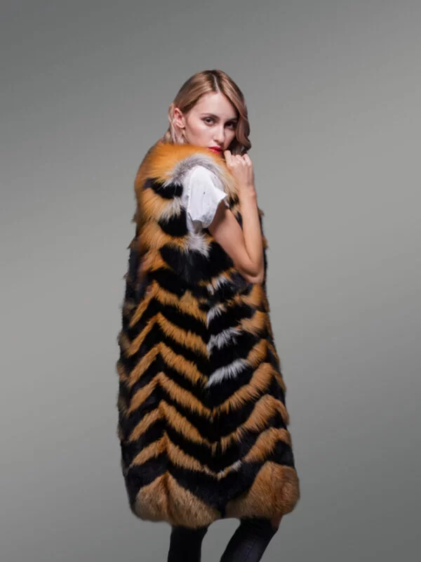 Super Stylish Super Warm Long Women’s Real Fox Furry Winter Vest - Image 2