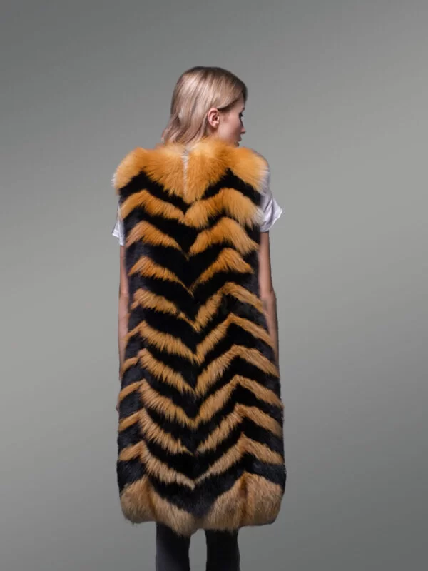 Super Stylish Super Warm Long Women’s Real Fox Furry Winter Vest - Image 4