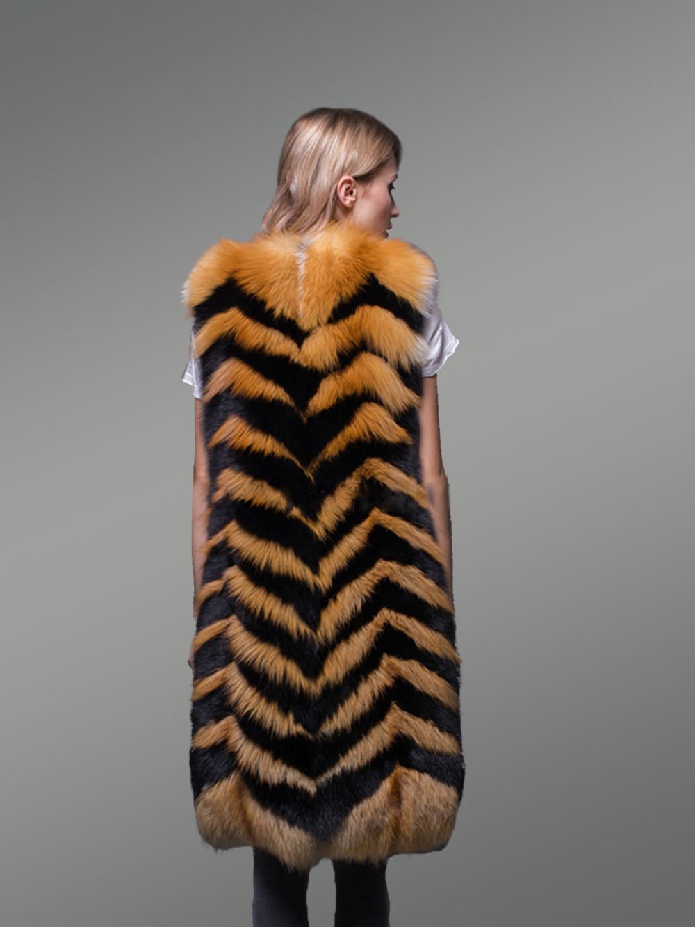Super Stylish Super Warm Long Women’s Real Fox Furry Winter Vest - Image 4