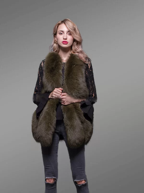 Women’s Super Stylish and Unique Real Fox Fur Winter Vest in Rich Olive - Image 7