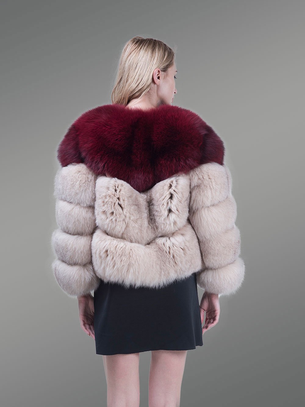 Women’s Stylish V Cut Neck Real Fox Fur Bi-Color Winter Outerwear - Image 6