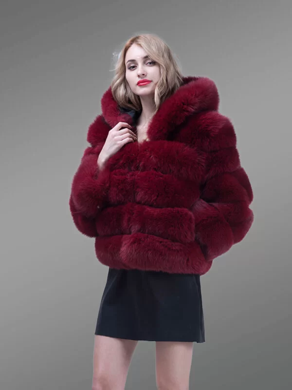 Women’s Pigmented Wine Hue Real Fox Fur Paragraph Winter Coat - Image 5