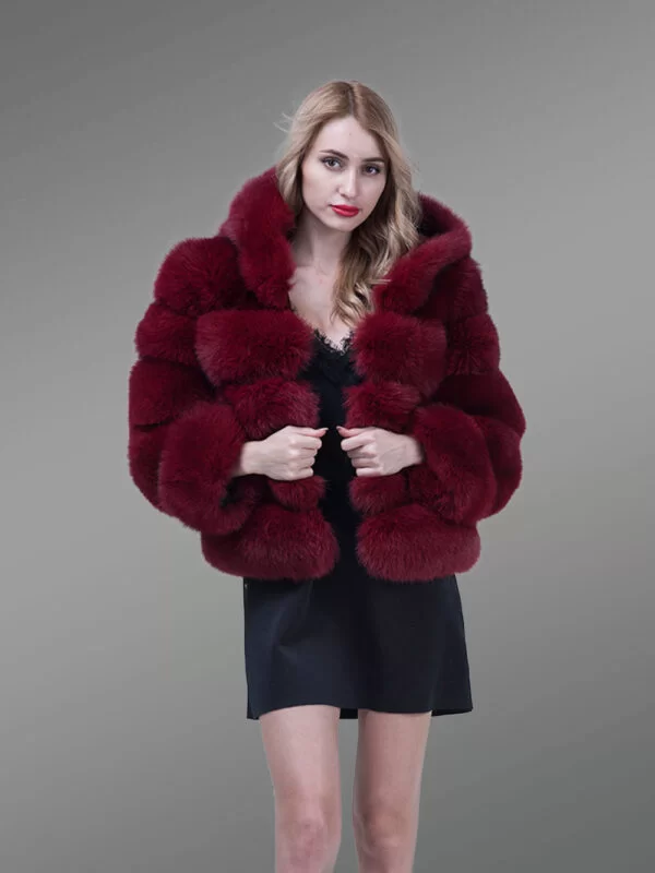 Women’s Pigmented Wine Hue Real Fox Fur Paragraph Winter Coat - Image 2