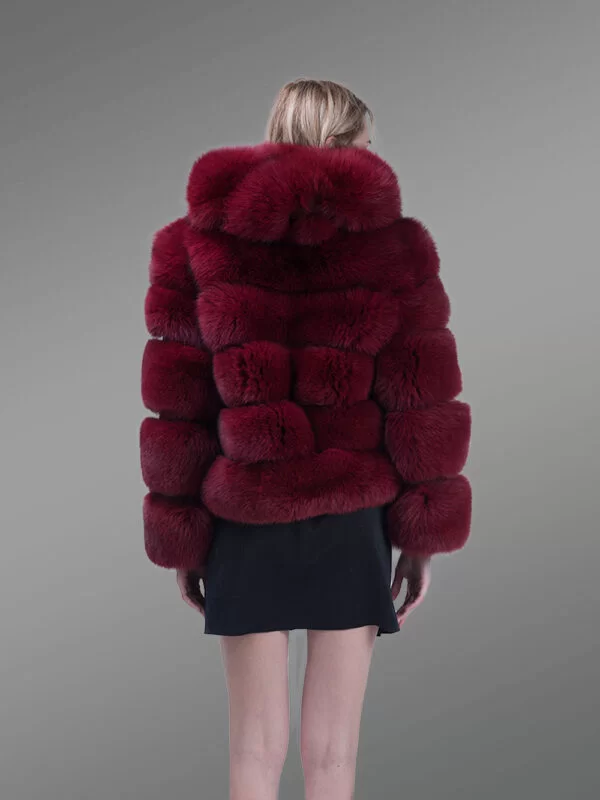 Women’s Pigmented Wine Hue Real Fox Fur Paragraph Winter Coat - Image 6