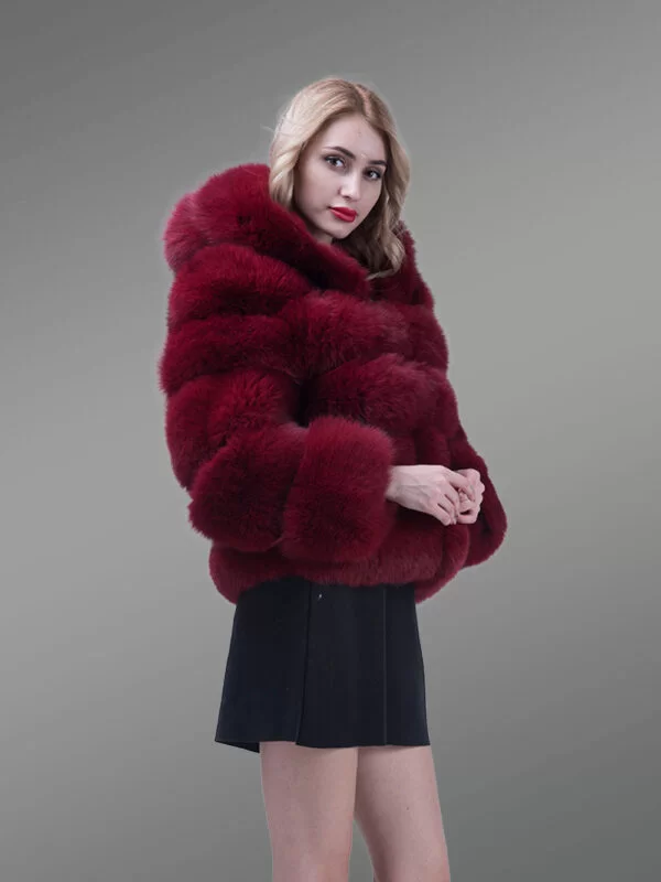 Women’s Pigmented Wine Hue Real Fox Fur Paragraph Winter Coat - Image 3