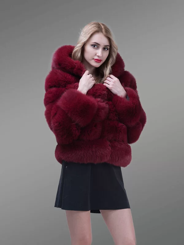 Women’s Pigmented Wine Hue Real Fox Fur Paragraph Winter Coat - Image 4