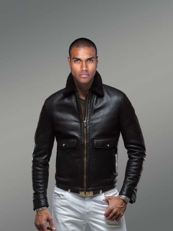 Aviator Sheepskin Jacket with Authentic Black Fox Fur Collar - Image 2