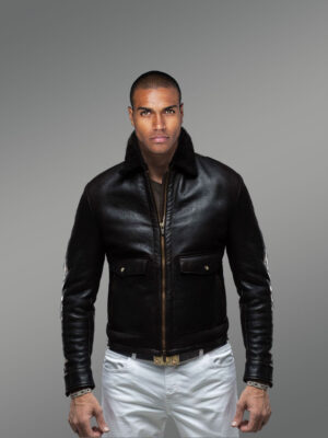 Aviator Sheepskin Jacket with Authentic Black Fox Fur Collar