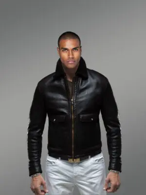 Aviator Sheepskin Jacket with Authentic Black Fox Fur Collar