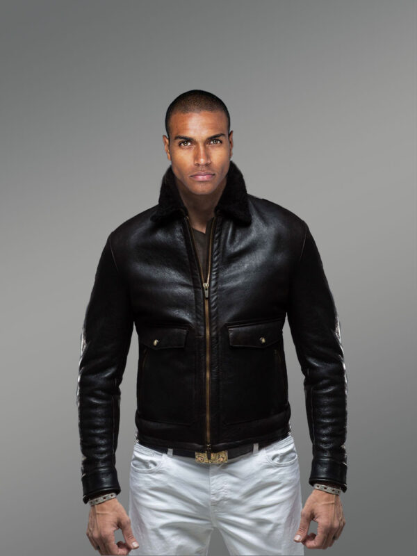 Aviator Sheepskin Jacket with Authentic Black Fox Fur Collar