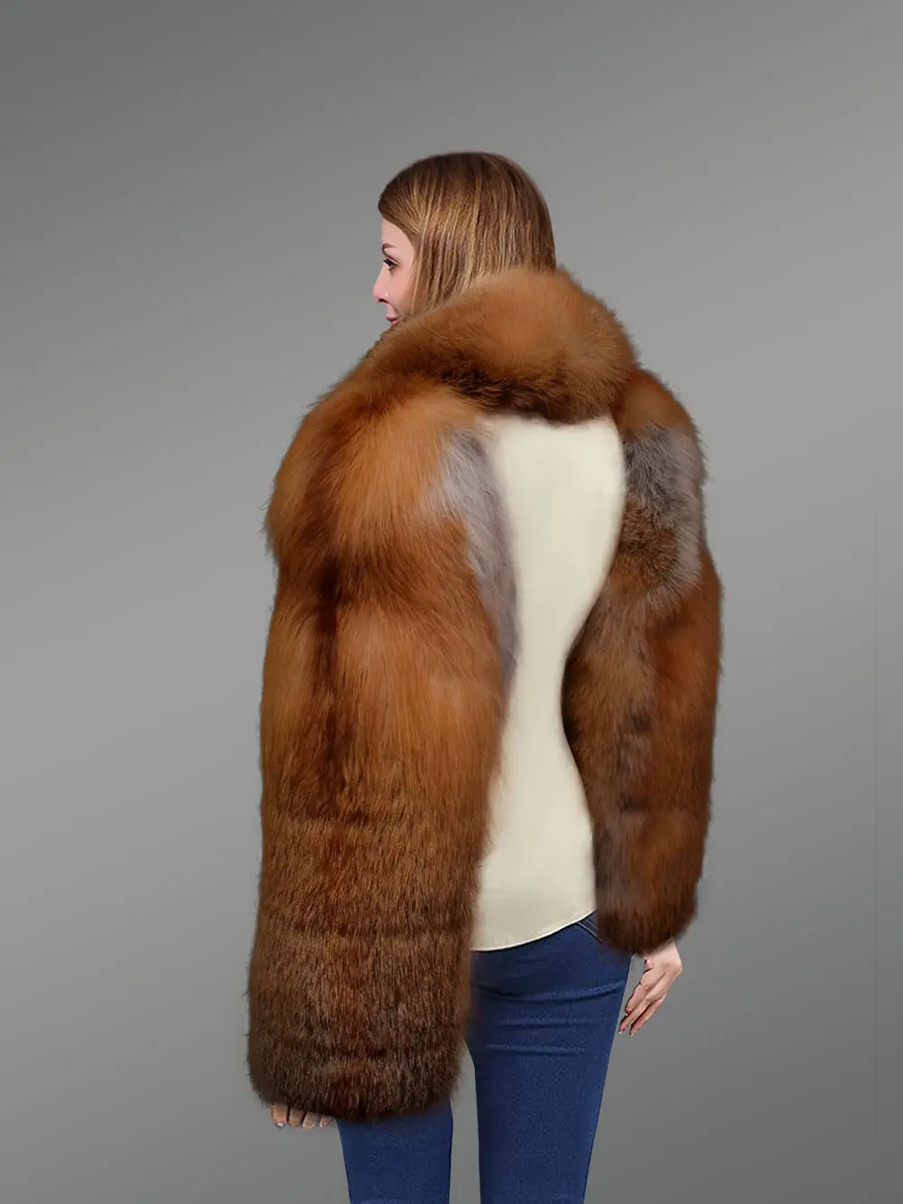 Red Fox Fur Sleeves with Scarf cum stole for Women - Image 4