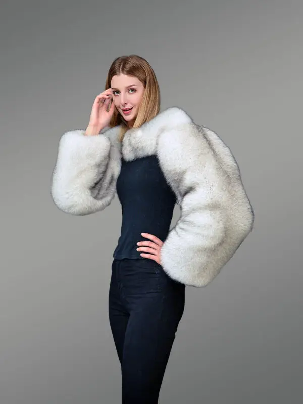 Full Skin Fox Fur Collar and Sleeve in White - Image 3