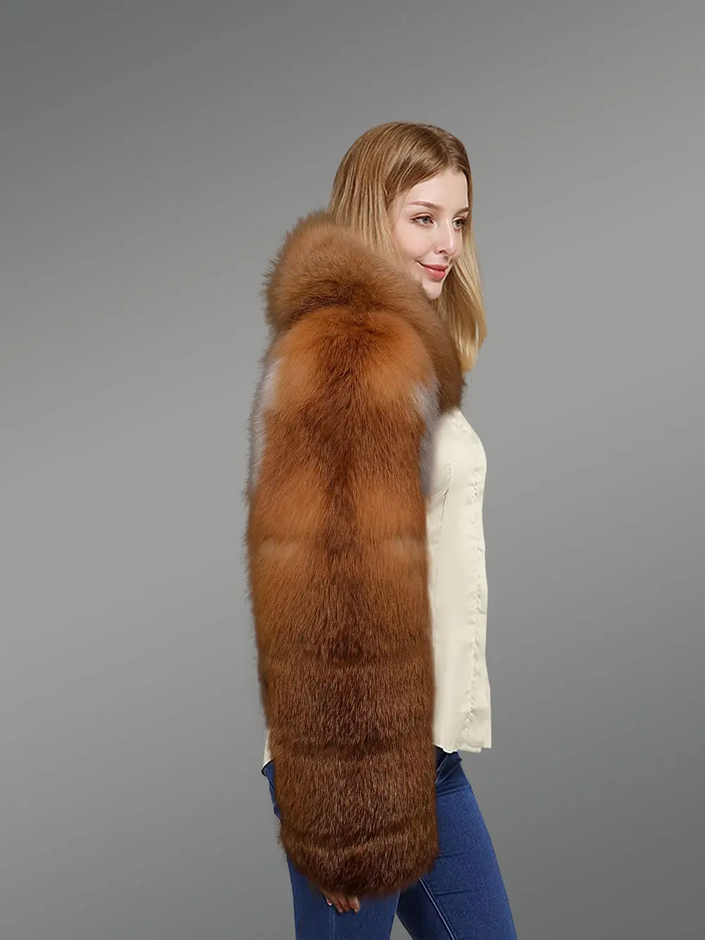 Red Fox Fur Sleeves with Scarf cum stole for Women - Image 3