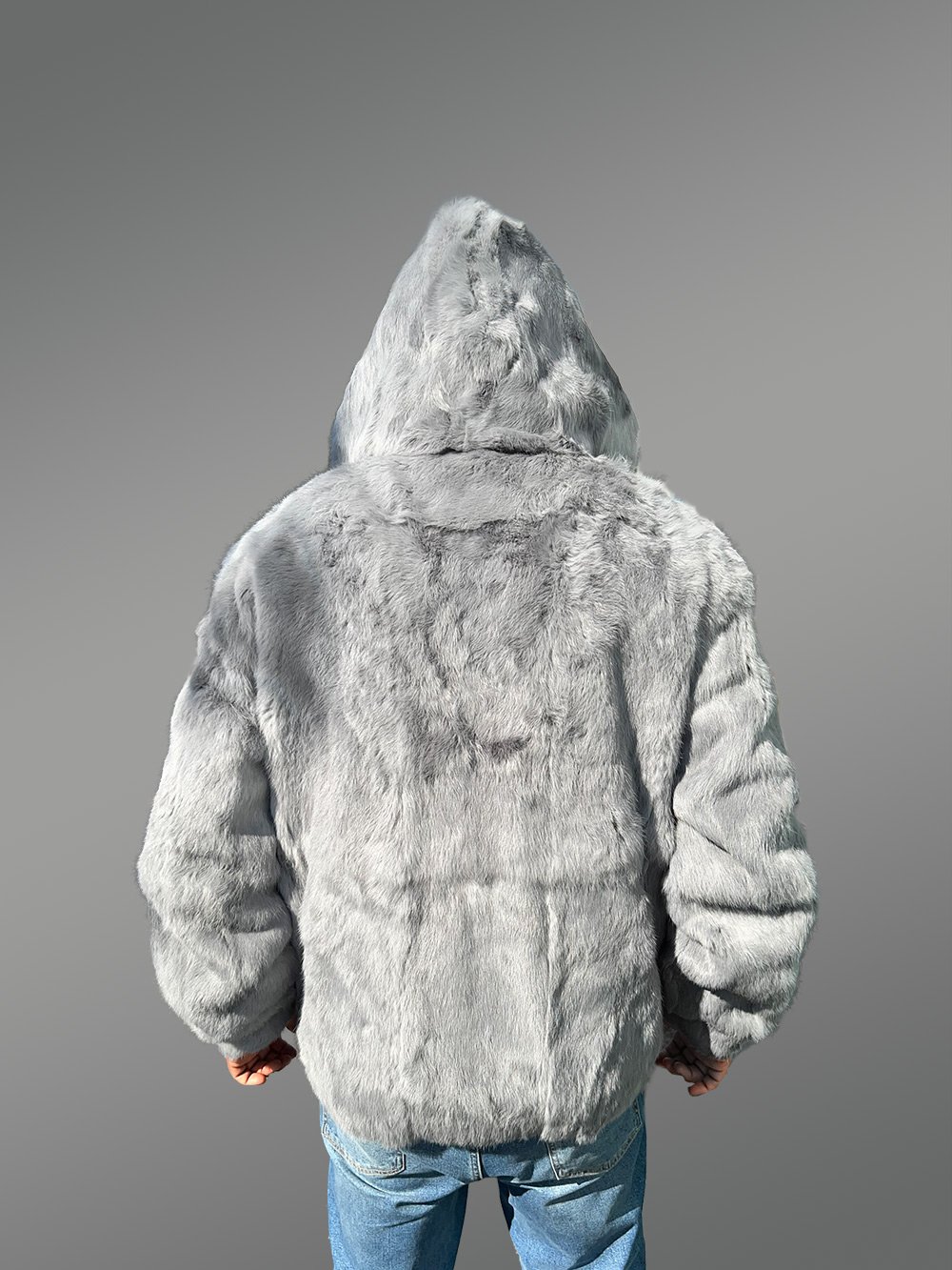 Men Rabbit Fur Bomber Gray - Image 3