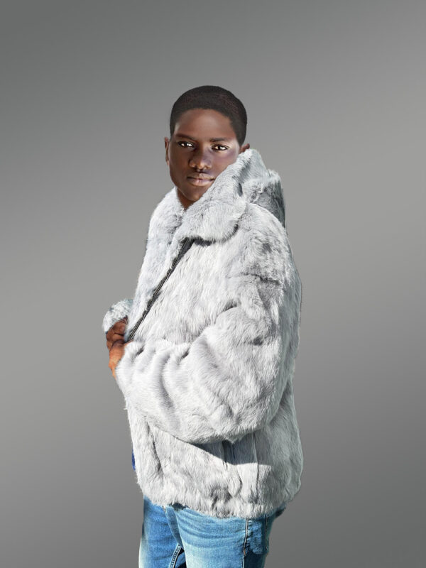 Men Rabbit Fur Bomber Gray - Image 2