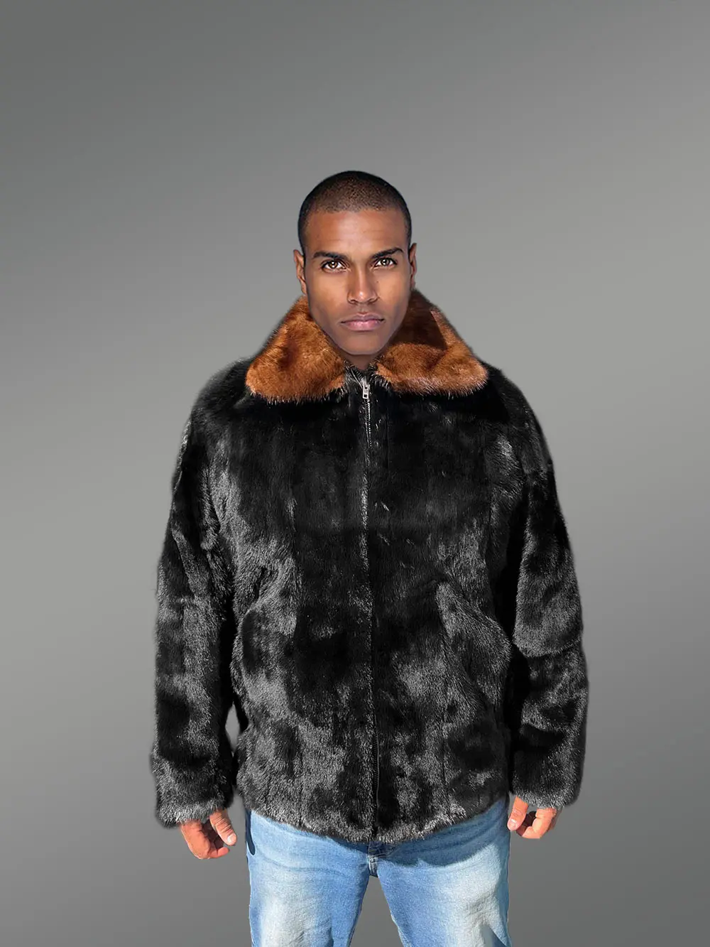 Men’s Mink Fur Bomber Coat with Double Mink Collar - Image 3