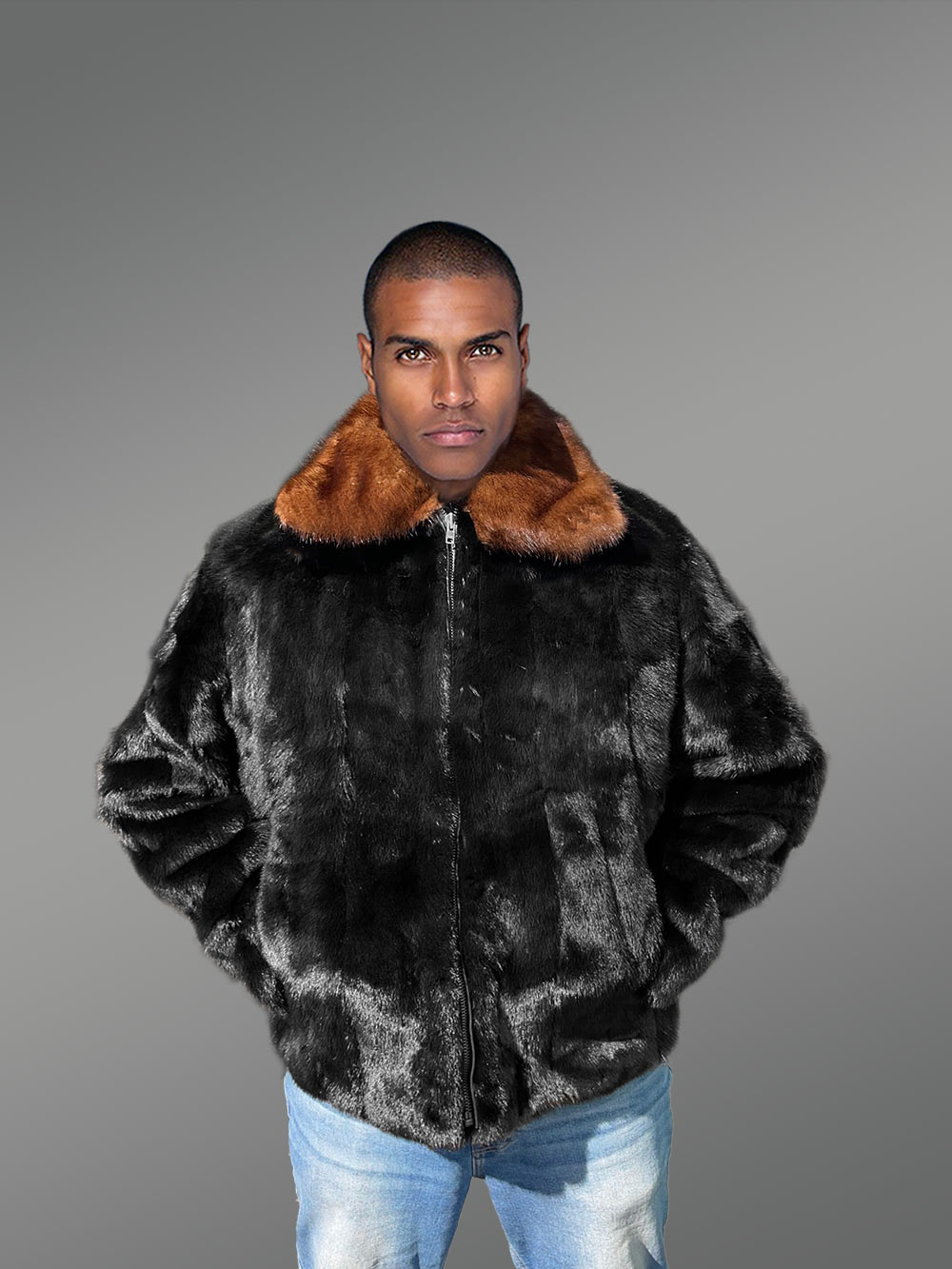 Mink Fur Bomber Coat with Double Mink Collar