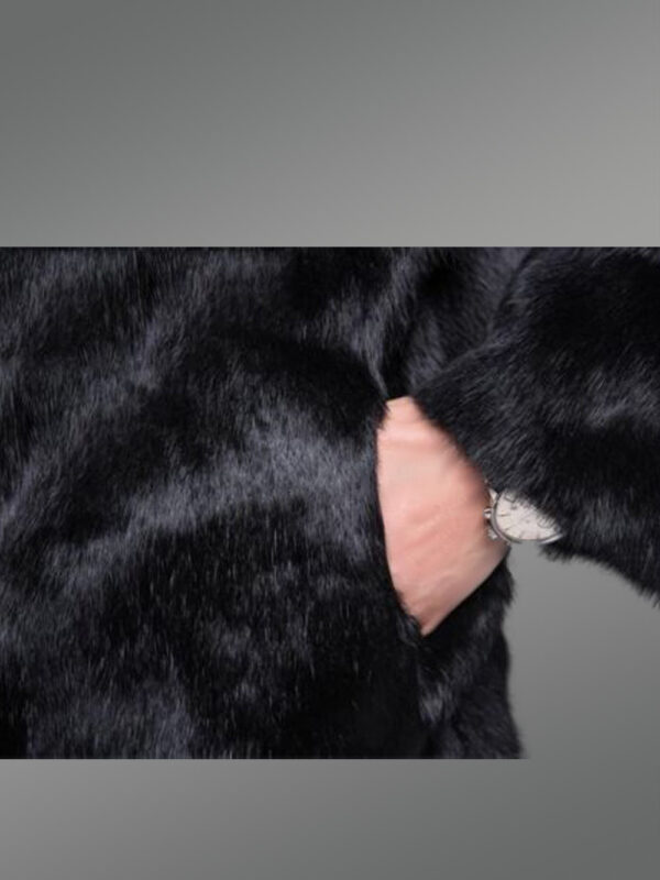 Black Rabbit Fur Coat with Fox Fur Collar - Image 12