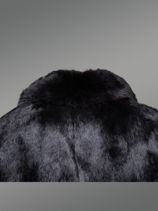 Black Rabbit Fur Coat with Fox Fur Collar - Image 11