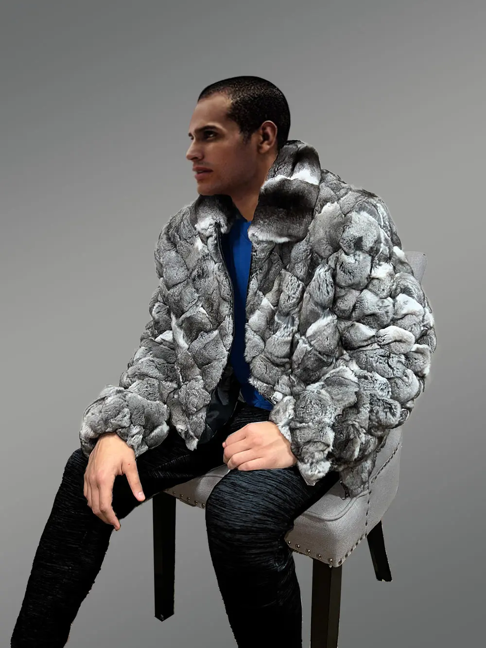 Men Chinchilla Fur Jacket | Real Chinchilla Fur Coat Jacket - Image 3
