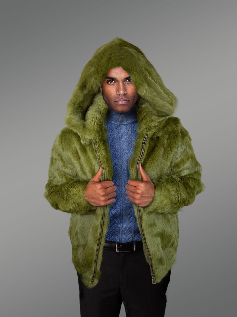 Authentic Fur Coats in Olive for Tasteful and Stylish Men