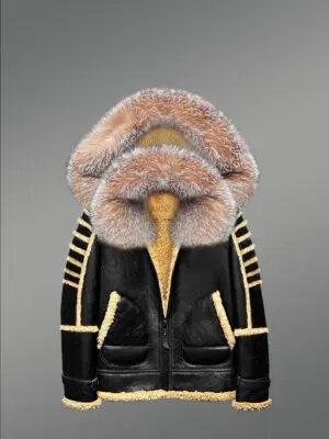 Black Shearling Hood Jacket With Dual Hood For Maximum Protection
