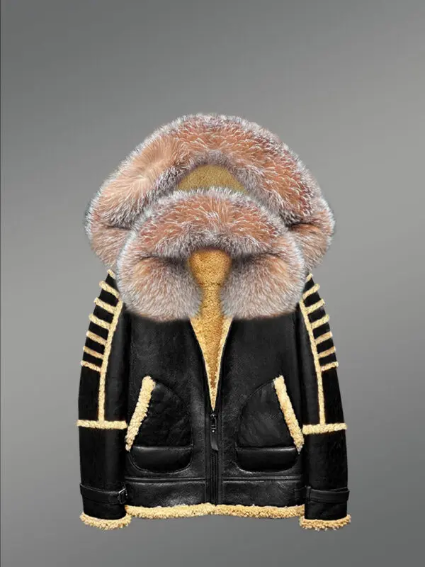 Black Shearling Hood Jacket With Dual Hood For Maximum Protection