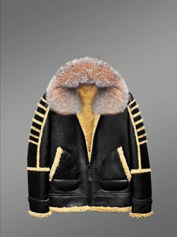 Black Shearling Hood Jacket With Dual Hood For Maximum Protection - Image 2