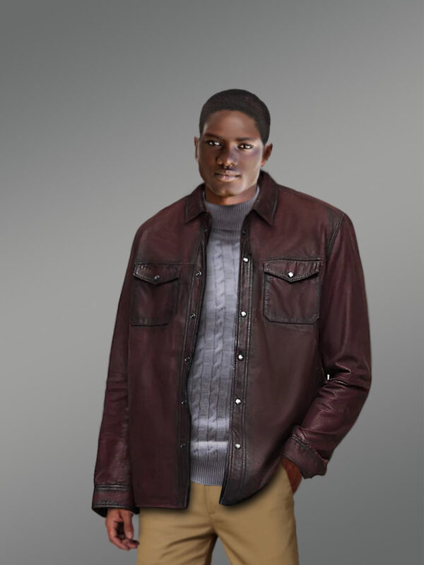 Mens Leather Dress Shirt in Brown – Step Out Looking Suave - Image 4