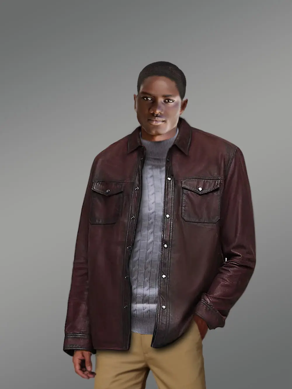 Mens Leather Dress Shirt in Brown – Step Out Looking Suave - Image 4