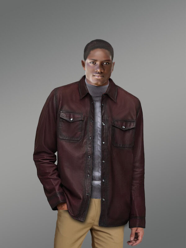 Mens Leather Dress Shirt in Brown – Step Out Looking Suave - Image 3