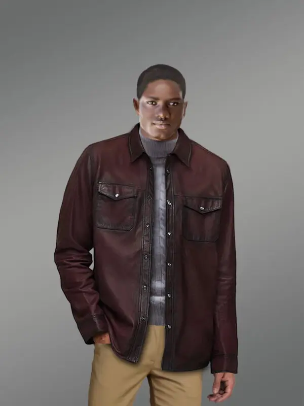 Mens Leather Dress Shirt in Brown – Step Out Looking Suave - Image 3