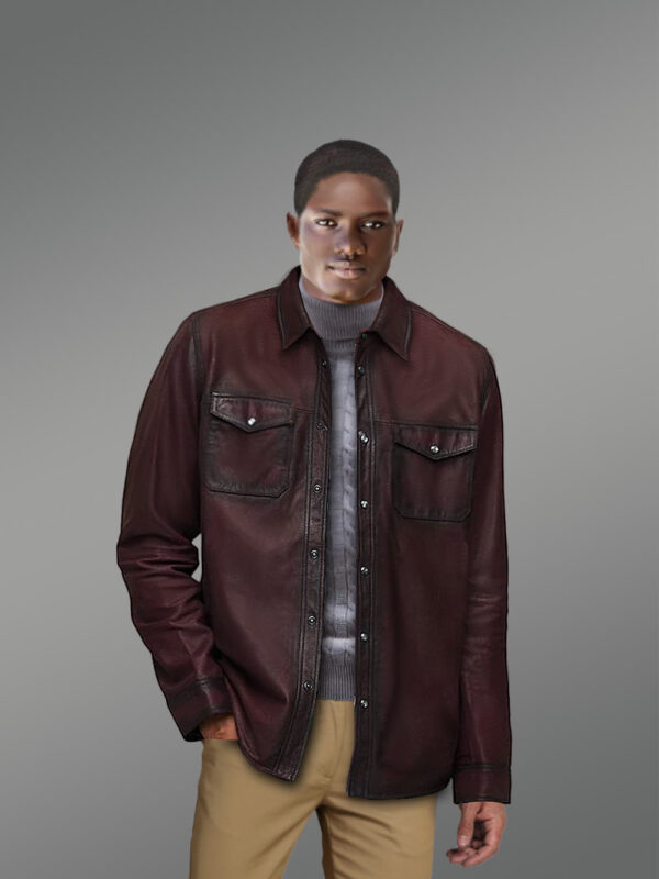 Mens Leather Dress Shirt in Brown – Step Out Looking Suave - Image 2