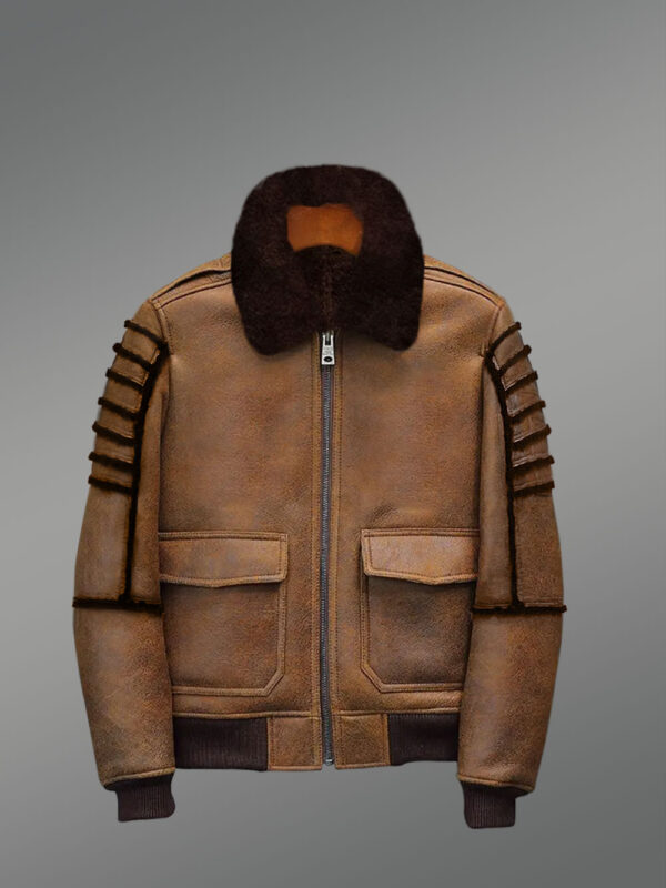 Aviator Suede finish Shearling Bomber Jacket - Image 2