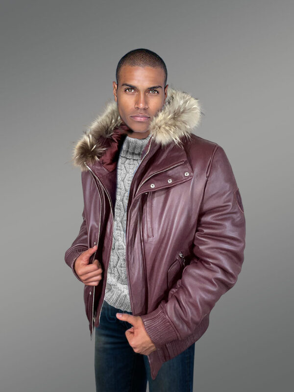 Men’s Puffy Leather Bomber Jacket - Image 2